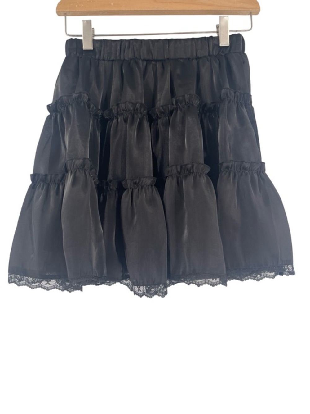 Grace Karin Black Tiered Mini Skirt with Lace Hem